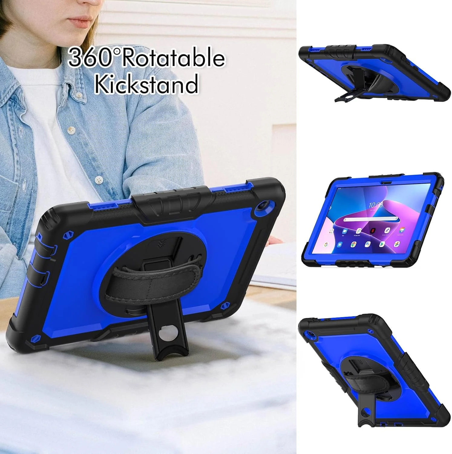 کیف محافظ تبلت سنگین نینسی برای لنوو تب M10 HD 10.1 اینچ نسل 3، کاور سیلیکونی رنگین کمانی ضد ضربه 3 در 1 با نگهدارنده مداد، بند شانه، بند دستی، پایه تاشو