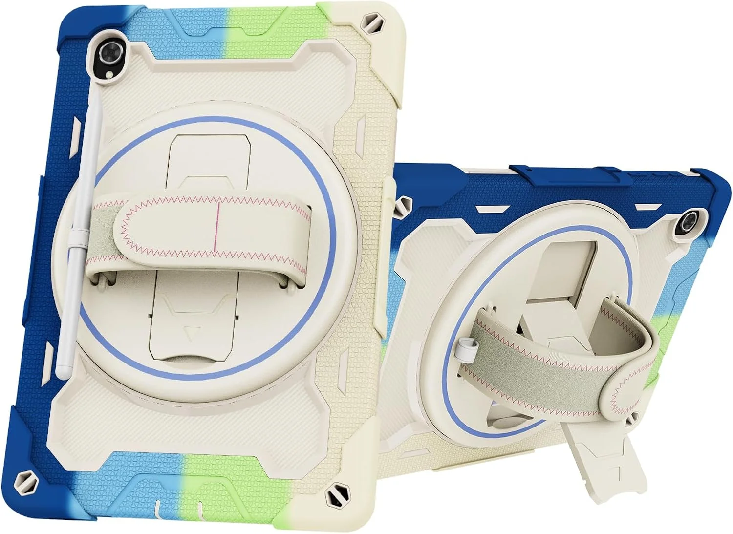 کیف تبلت nincyee برای لنوو تب K10/M10 Plus X606 10.3 اینچ، کیف سیلیکونی رنگین کمانی مقاوم در برابر ضربه برای کودکان با نگهدارنده مداد، بند شانه، پایه تاشو چرخشی، بند دستی