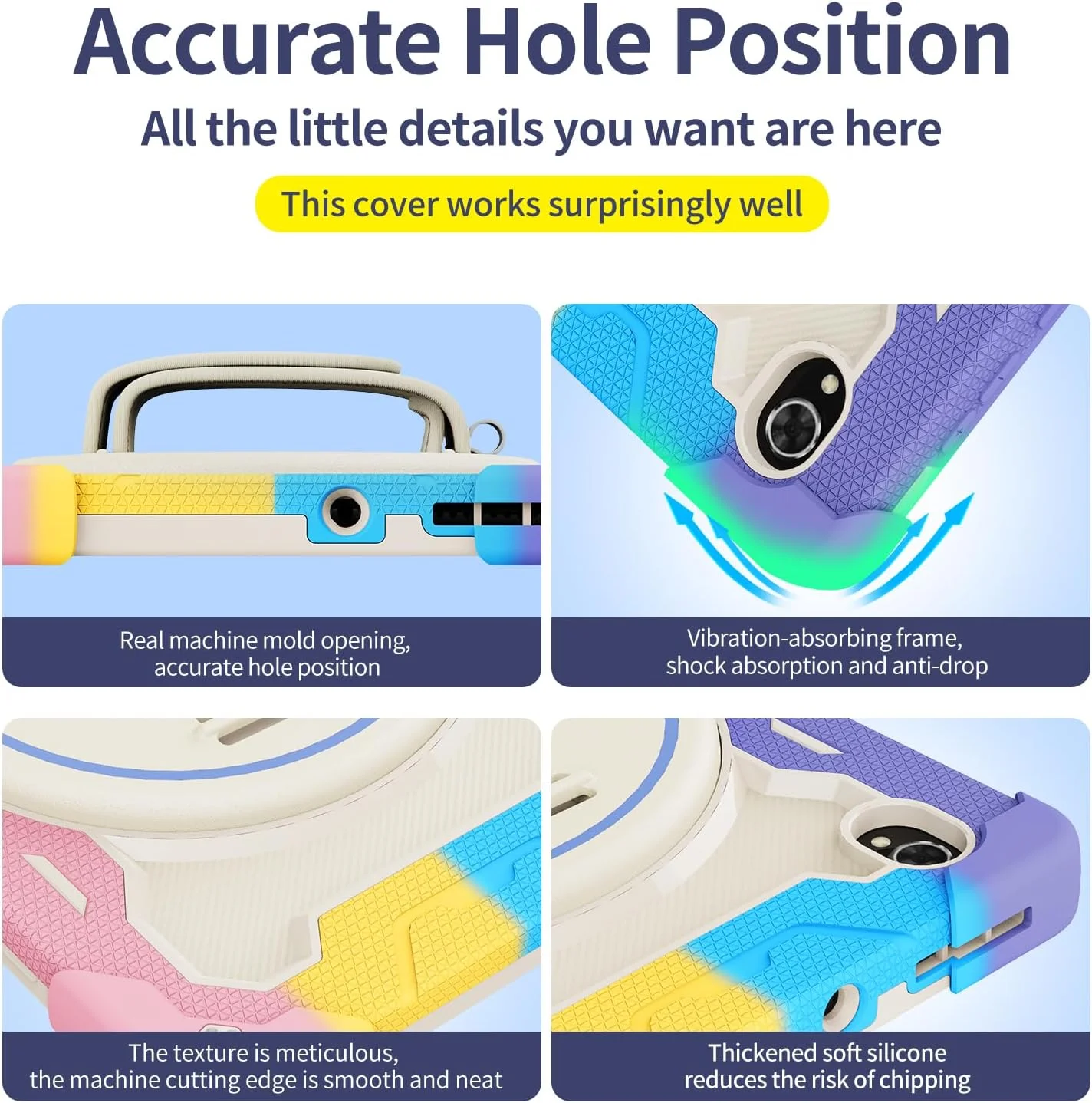 کیف تبلت nincyee برای لنوو تب K10/M10 Plus X606 10.3 اینچ، کیف سیلیکونی رنگین کمانی مقاوم در برابر ضربه برای کودکان با نگهدارنده مداد، بند شانه، پایه تاشو چرخشی، بند دستی