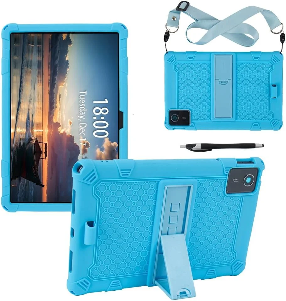 کاور تبلت لنوو تب M11 سایز 11 اینچ، مناسب کودکان، سبک وزن، دارای استند، ضد ضربه به همراه قلم و بند شانه (آبی آسمانی)