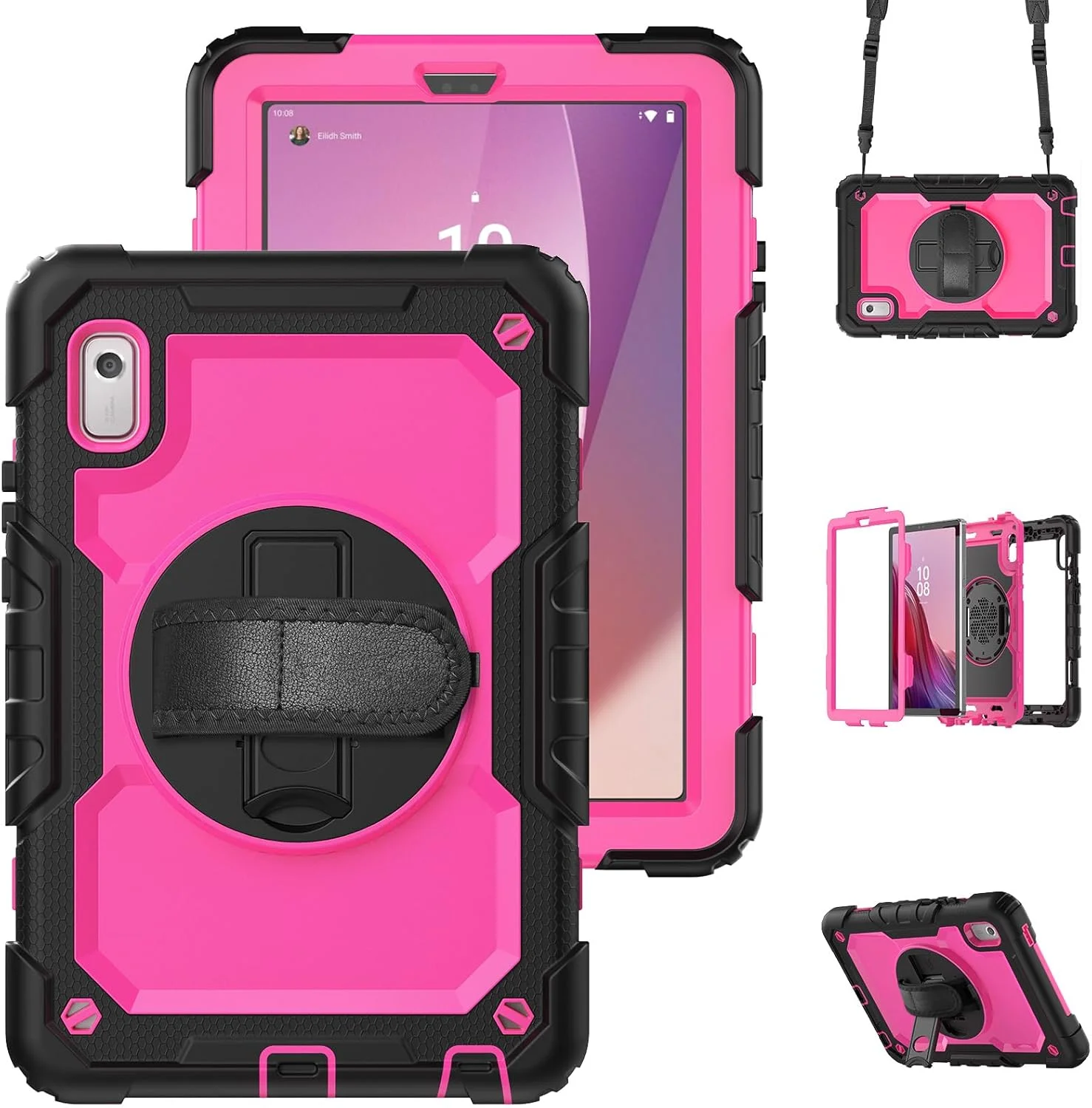 کیف محافظ تبلت مقاوم Nincyee برای Lenovo Tab M9 9 اینچ 2023 TB310، کاور سیلیکونی ضد ضربه رنگین کمانی 3 در 1 با نگهدارنده مداد، بند شانه، بند دستی، پایه تاشو