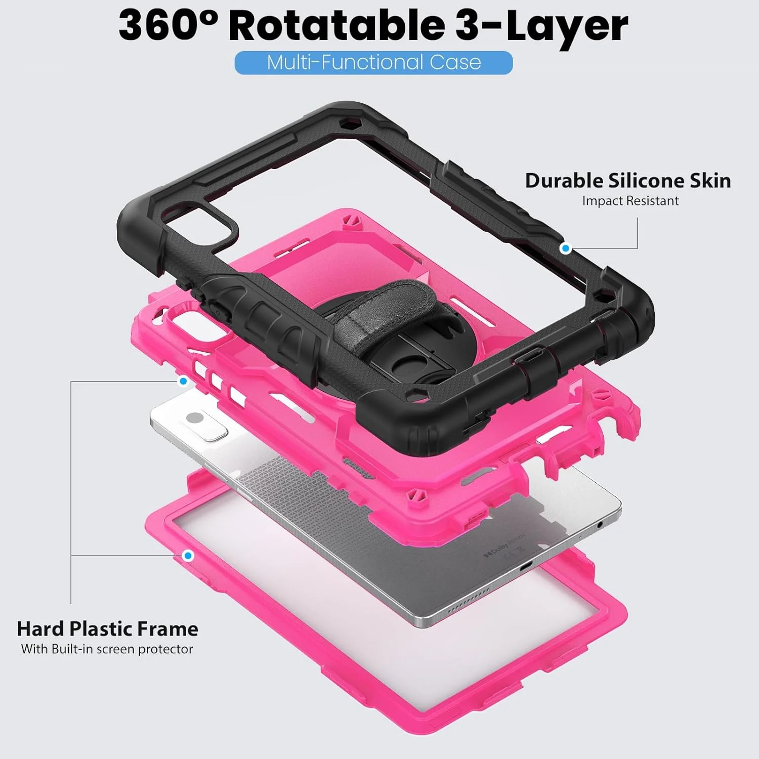 کیف محافظ تبلت مقاوم Nincyee برای Lenovo Tab M9 9 اینچ 2023 TB310، کاور سیلیکونی ضد ضربه رنگین کمانی 3 در 1 با نگهدارنده مداد، بند شانه، بند دستی، پایه تاشو