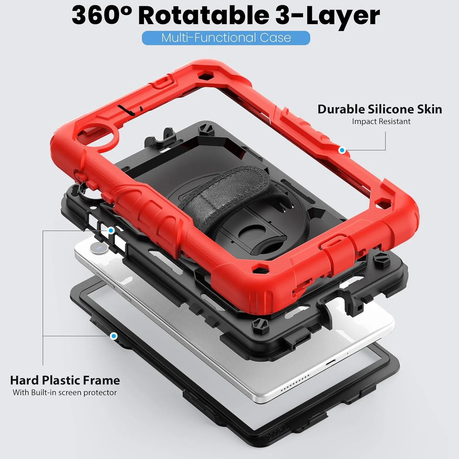 کیف محافظ تبلت سنگین Nincyee برای Lenovo Tab M8 8 اینچی نسل 4 سال 2024، کاور سیلیکونی ضد ضربه رنگین کمانی 3 در 1 با نگهدارنده مداد، بند شانه، بند دستی، پایه تاشو