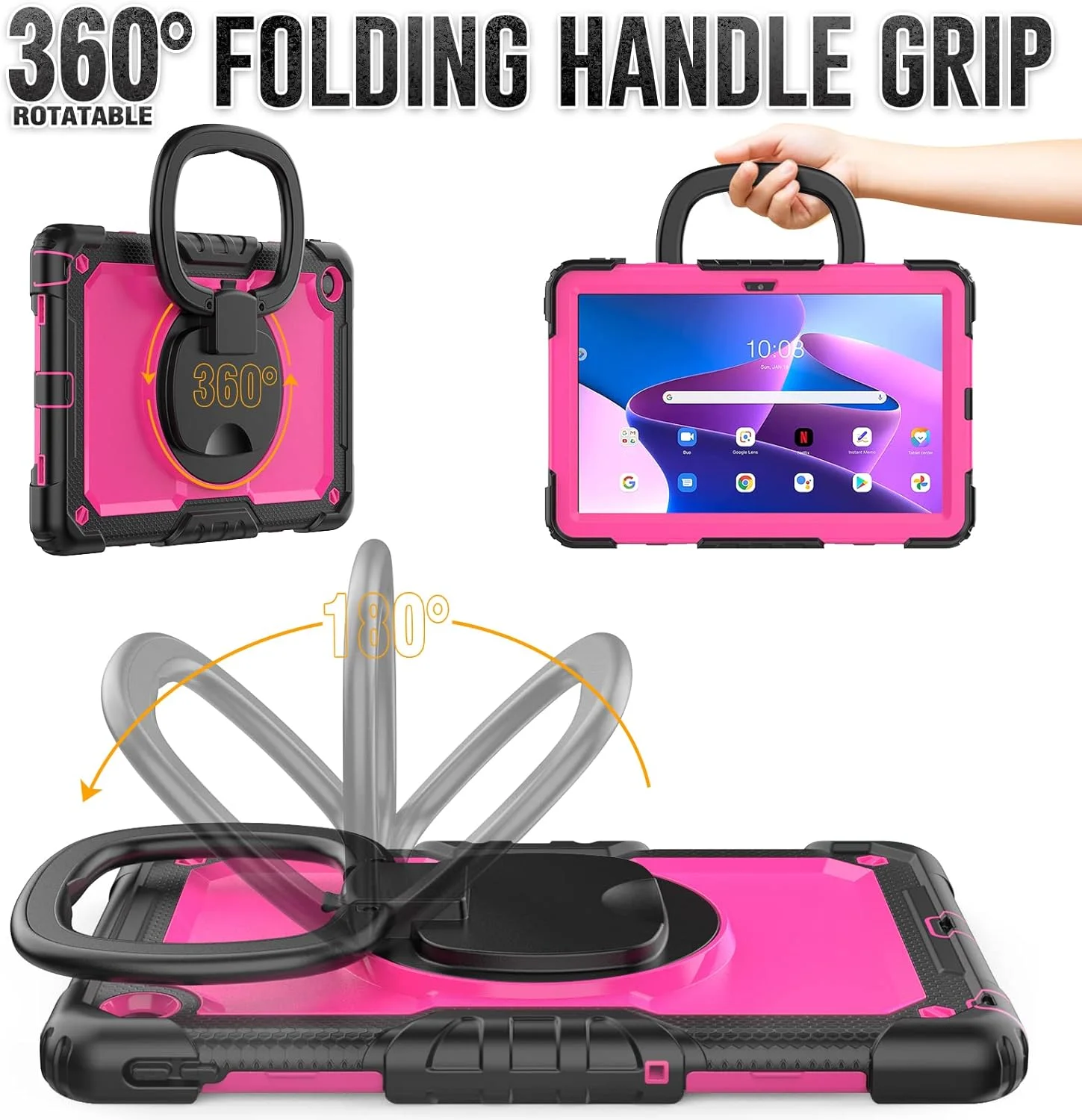 کیف محافظ تبلت مقاوم Nincyee برای Lenovo Tab M10 Plus نسل 3 (10.6 اینچ) 2022، کاور سیلیکونی ضد ضربه 3 در 1 با نگهدارنده قلم، بند شانه، پایه تاشو نامرئی