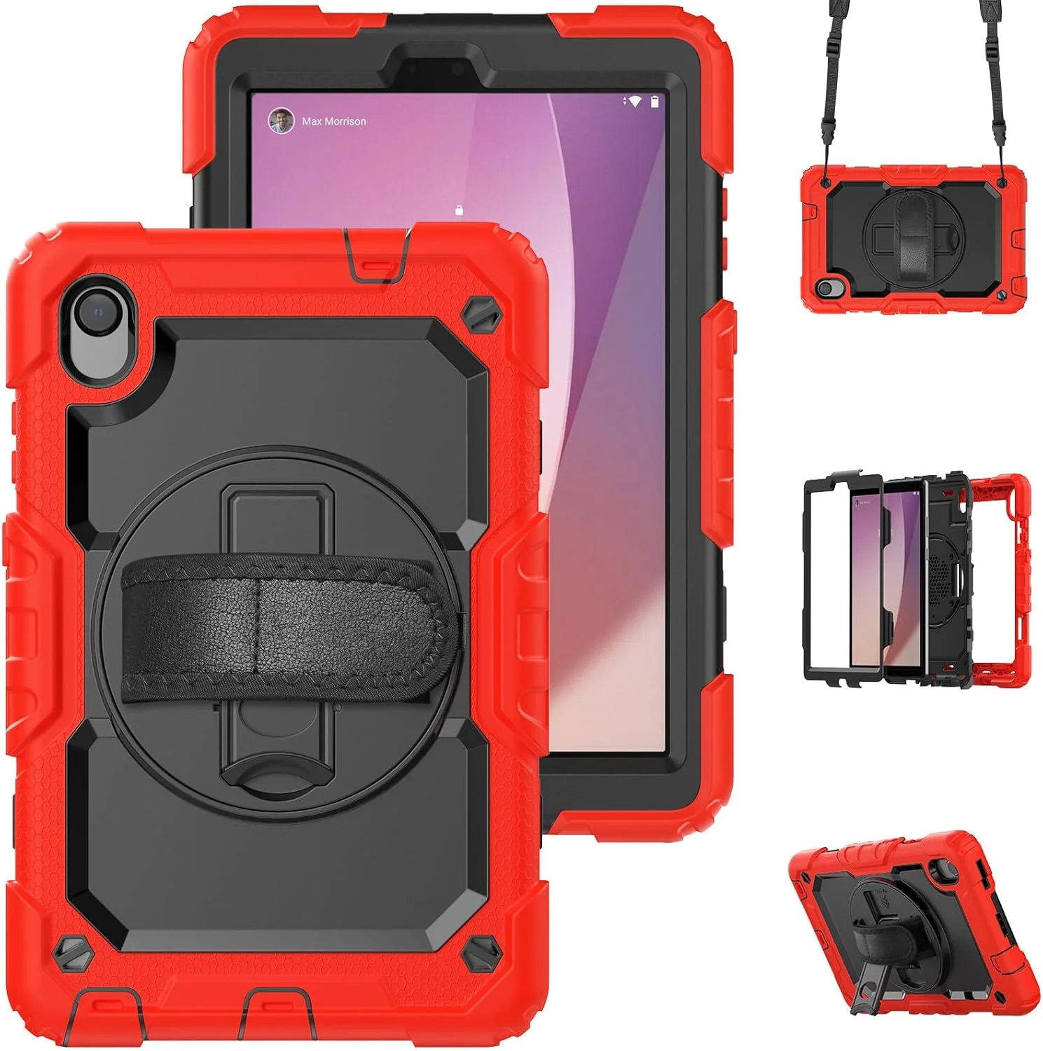 کیف محافظ تبلت مقاوم Nincyee برای Lenovo Tab M8 8" نسل سوم 2020، کاور سیلیکونی ضد ضربه رنگین کمانی 3 در 1 با نگهدارنده مداد، بند شانه، بند دستی، پایه تاشو