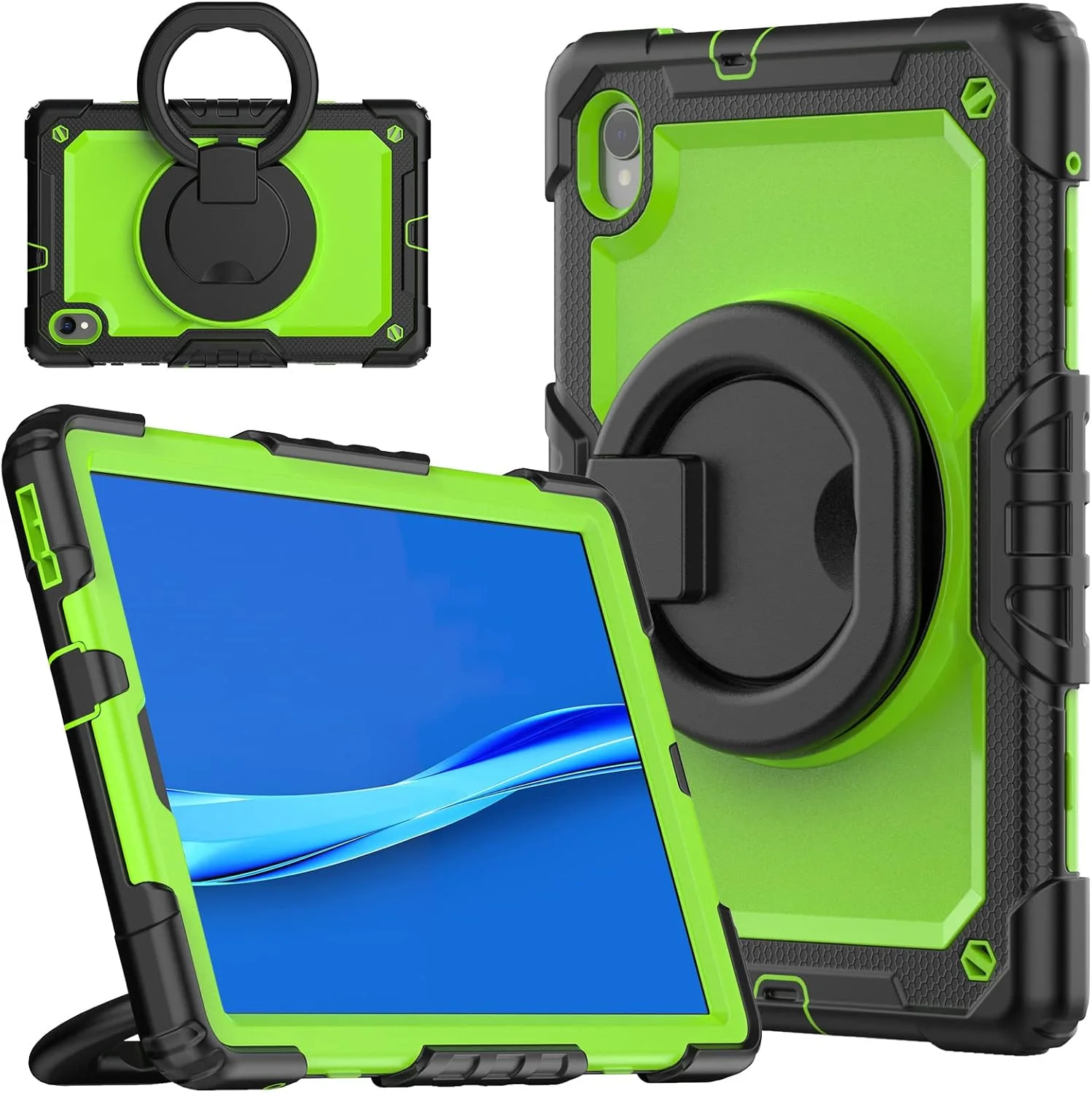 کیف محافظ تبلت مقاوم Nincyee برای Lenovo Tab M10 HD Plus نسل دوم/K10 TB-X6C6F 10.3 اینچ، کاور سیلیکونی ضد ضربه 3 در 1 با نگهدارنده مداد، بند شانه، پایه تاشو نامرئی