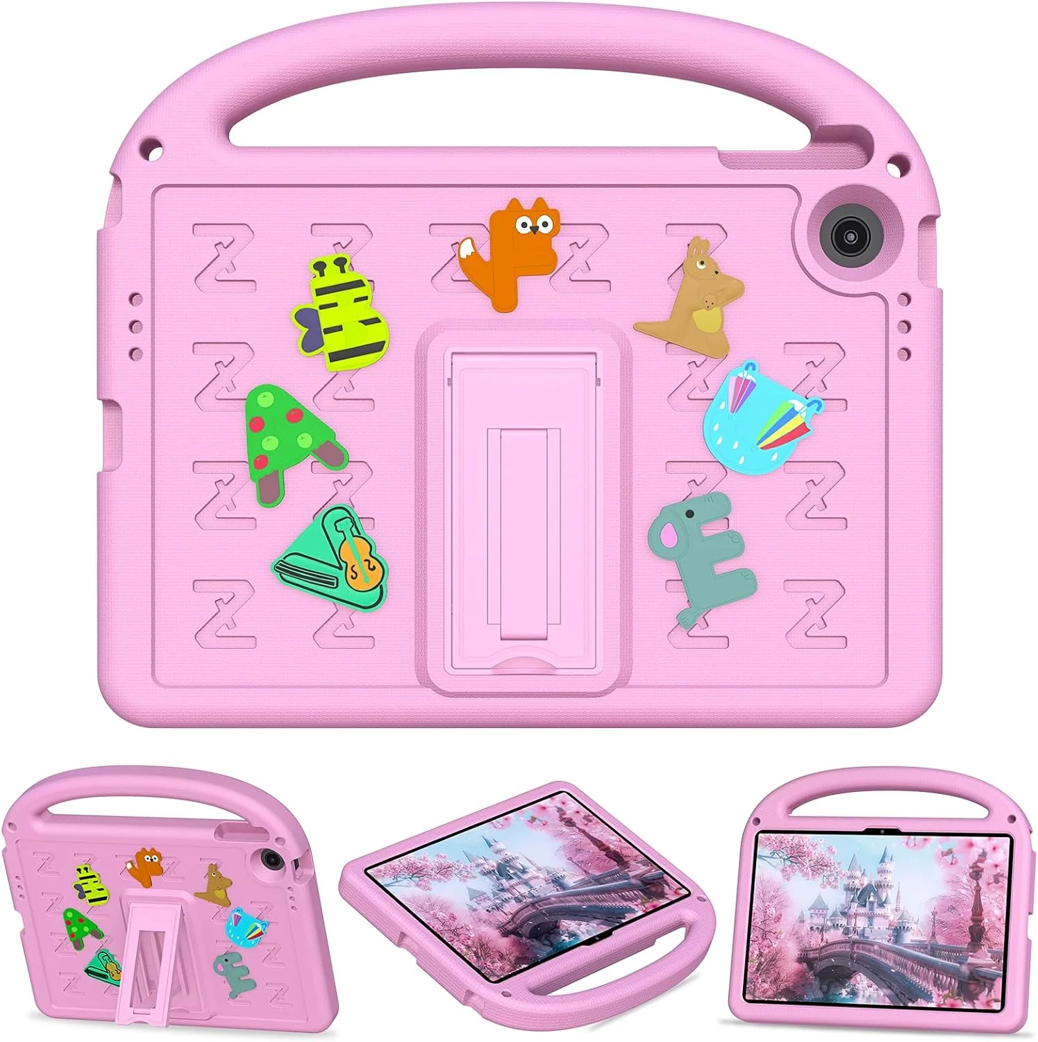 کیف محافظ تبلت لنوو تب 10.1 اینچی مدل 2025 TB-311FU، کاور محافظ کارتونی کودکانه با پایه دسته دار، سبک و ضد ضربه، مناسب برای لنوو تب 10.1 اینچی - صورتی