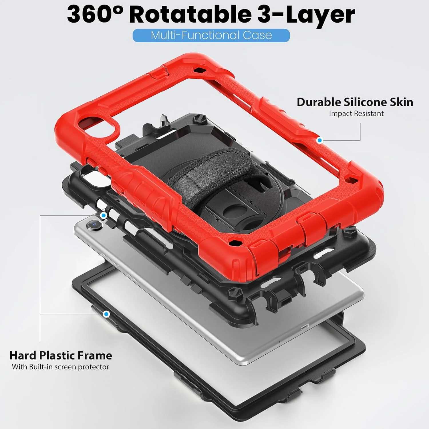 کیف محافظ تبلت مقاوم Nincyee برای Lenovo Tab M8 8" نسل سوم 2020، کاور سیلیکونی ضد ضربه رنگین کمانی 3 در 1 با نگهدارنده مداد، بند شانه، بند دستی، پایه تاشو