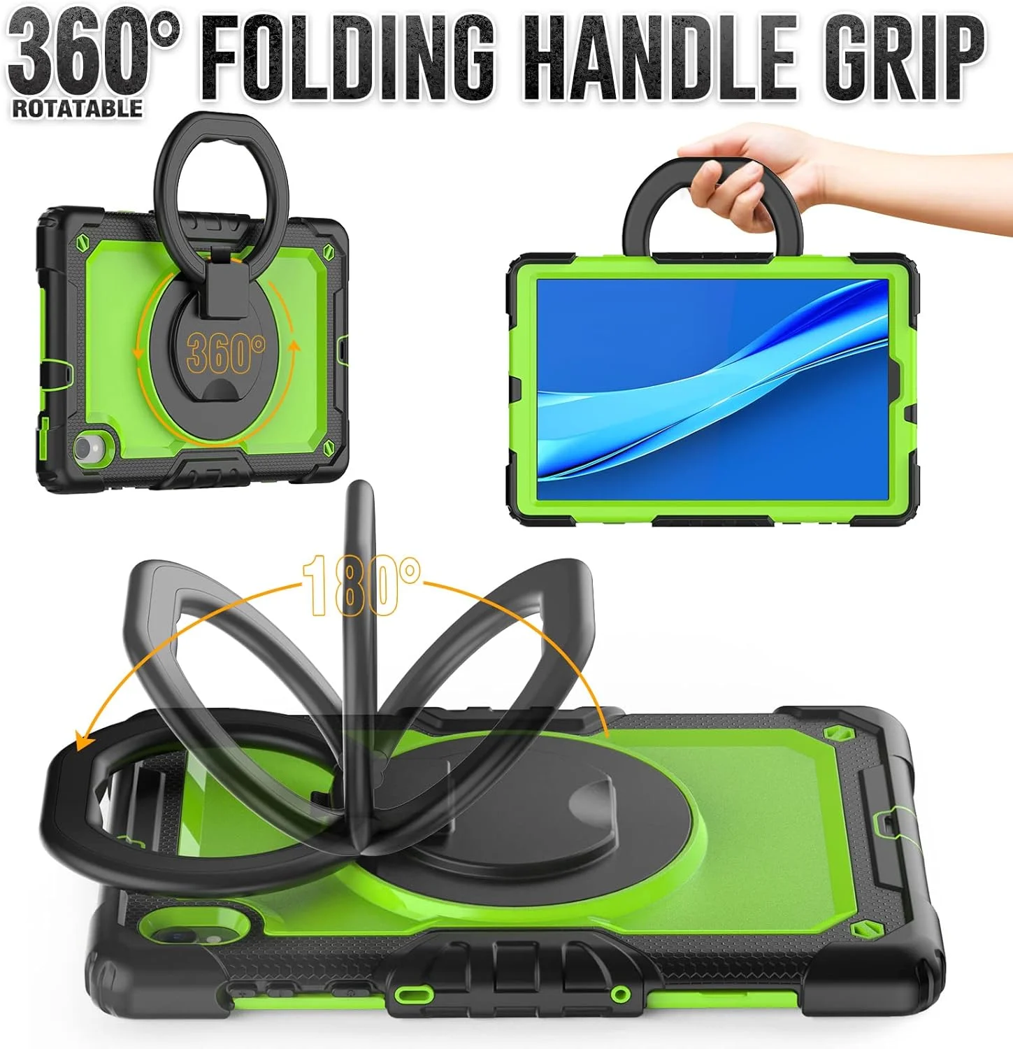 کیف محافظ تبلت مقاوم Nincyee برای Lenovo Tab M10 HD Plus نسل دوم/K10 TB-X6C6F 10.3 اینچ، کاور سیلیکونی ضد ضربه 3 در 1 با نگهدارنده مداد، بند شانه، پایه تاشو نامرئی