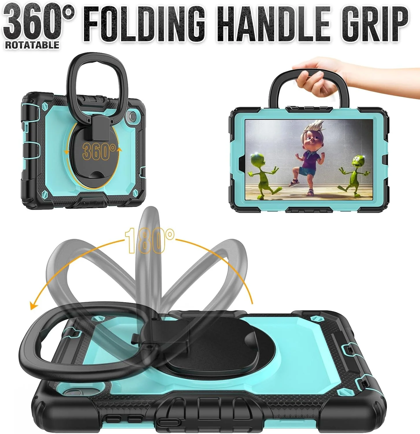 کیف محافظ تبلت مقاوم در برابر ضربه TPU سازگار با Lenovo Tab M8 TB-8505 /TB-8705 (8.0")، مناسب برای کودکان، دارای دسته چرخان 360 درجه، پایه نگهدارنده حرفه ای