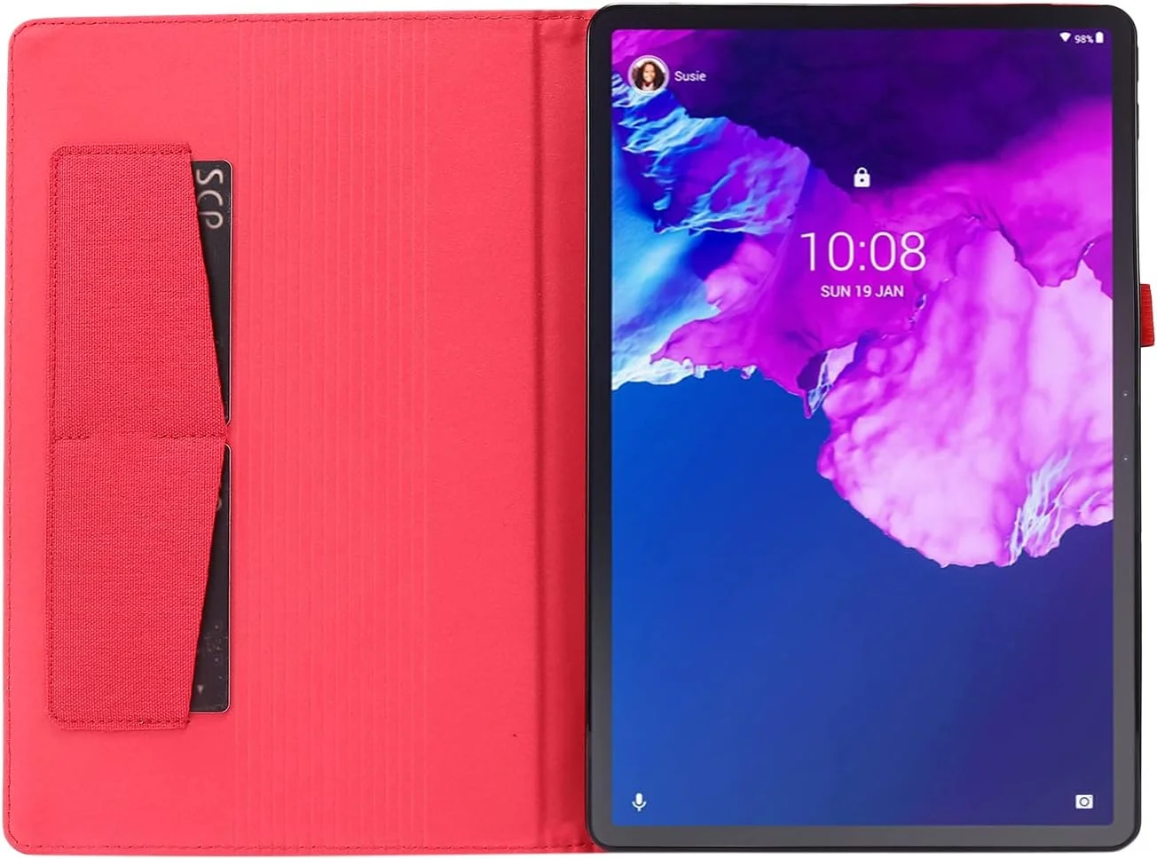 کاور محافظ تبلت لنوو تب P11 پرو 11.5 اینچ (2020) مدل TB-J706F TB-J706L، بافت پارچه ای نرم و سبک TPU با قابلیت خواب/بیدار شدن خودکار و 2 جای کارت - صورتی رز