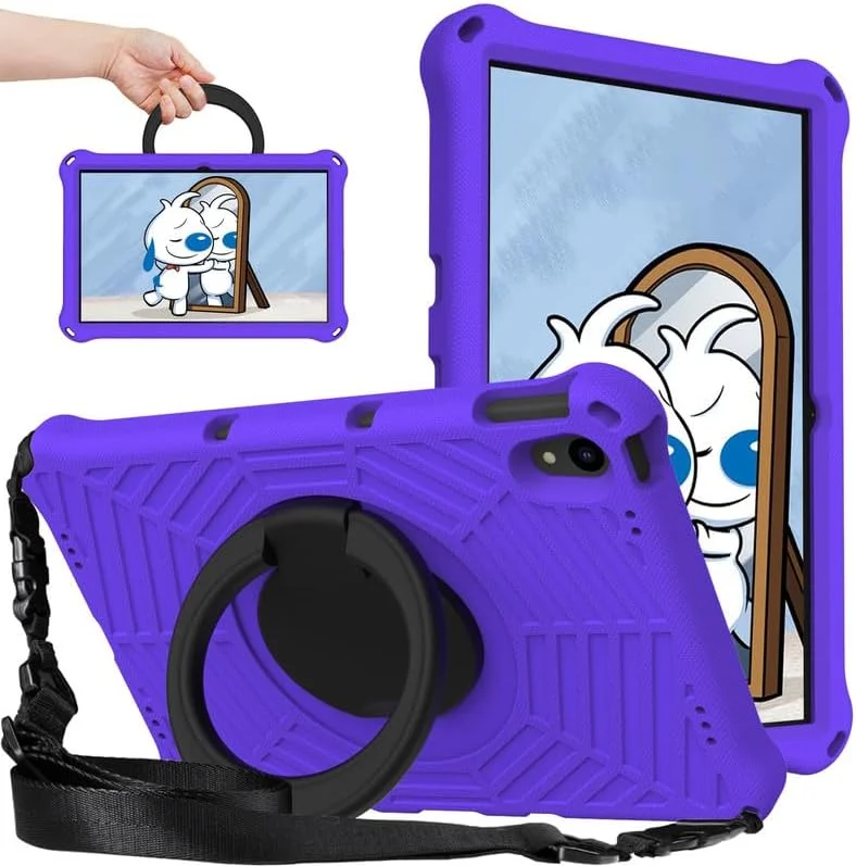 کیف تبلت کودکانه نیکاکیو برای لنوو تب P11/ P11 Plus سایز 11 اینچ، فوم EVA با طرح تار عنکبوت، به همراه استند حلقه ای و بند شانه ای، مناسب برای لنوو تب P11 TB-J606F TB-J616F، بنفش