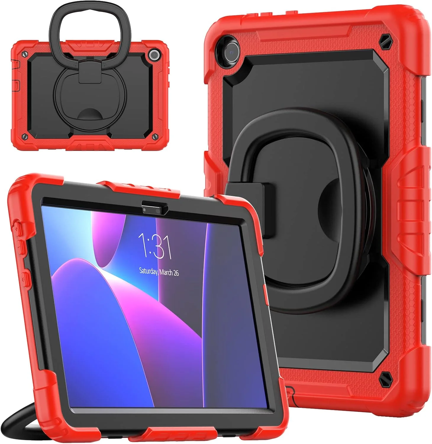 کیف محافظ تبلت مقاوم Nincyee برای Lenovo Tab M10 HD 10.1" نسل سوم 2022، کاور سیلیکونی ضد ضربه 3 در 1 با نگهدارنده قلم، بند شانه، پایه تاشو نامرئی