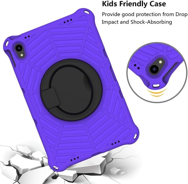 کیف تبلت کودکانه نیکاکیو برای لنوو تب P11/ P11 Plus سایز 11 اینچ، فوم EVA با طرح تار عنکبوت، به همراه استند حلقه ای و بند شانه ای، مناسب برای لنوو تب P11 TB-J606F TB-J616F، بنفش