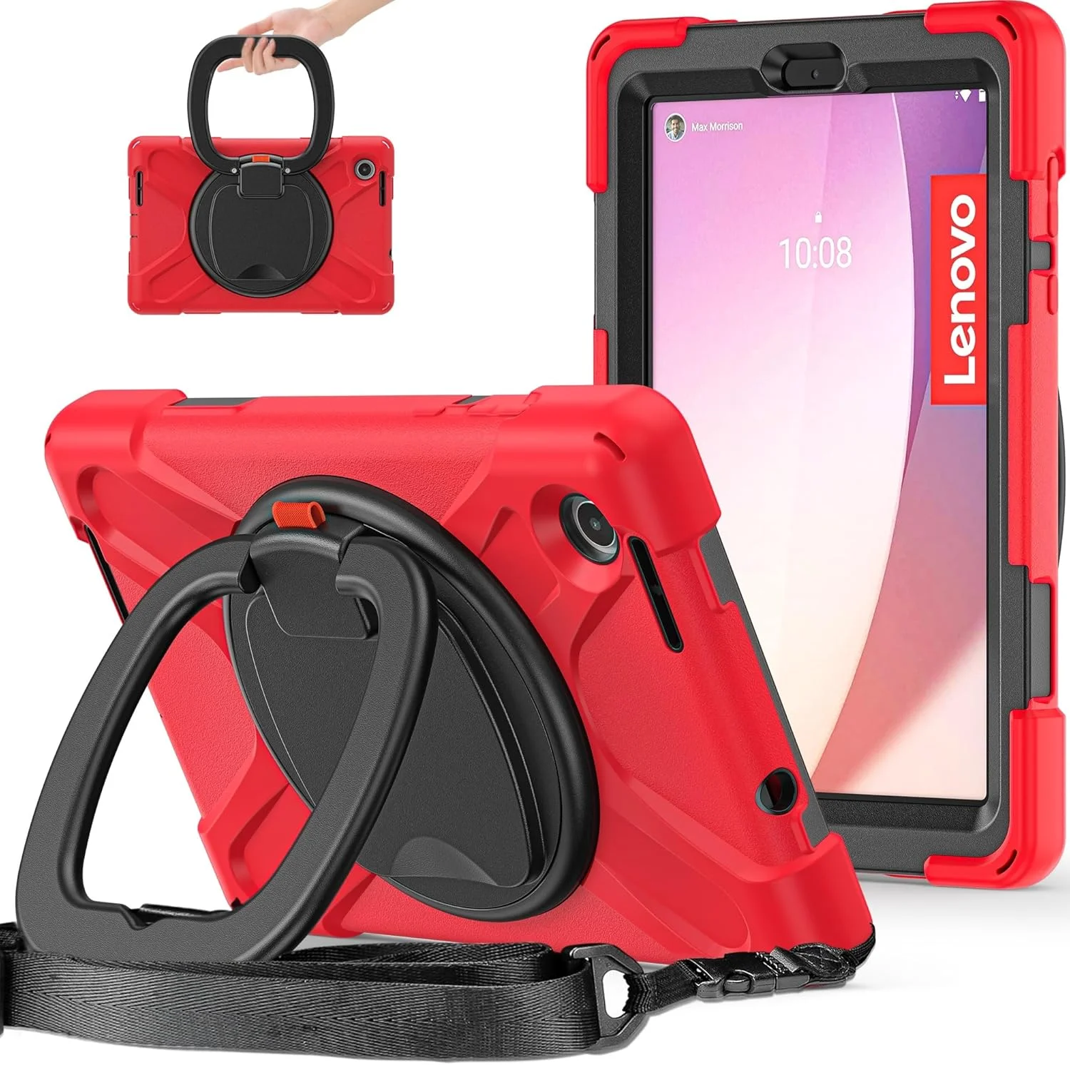 کیف تبلت مسافرتی کودکانه سازگار با Lenovo Tab M8 Gen4 2023 TB-300FU/M8 Gen4 2024 TB-301XU، کیف TPU مقاوم در برابر ضربه، دسته نگهدارنده چند منظوره چرخان 360 درجه + بند شانه