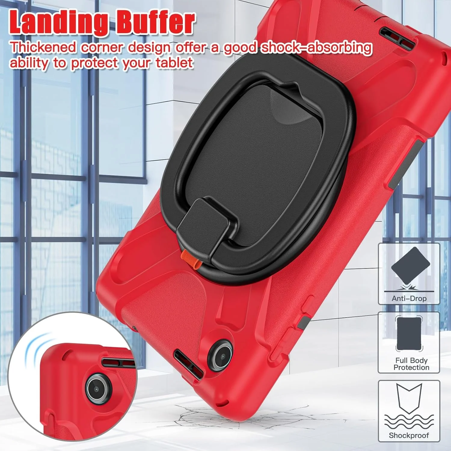 کیف تبلت مسافرتی کودکانه سازگار با Lenovo Tab M8 Gen4 2023 TB-300FU/M8 Gen4 2024 TB-301XU، کیف TPU مقاوم در برابر ضربه، دسته نگهدارنده چند منظوره چرخان 360 درجه + بند شانه