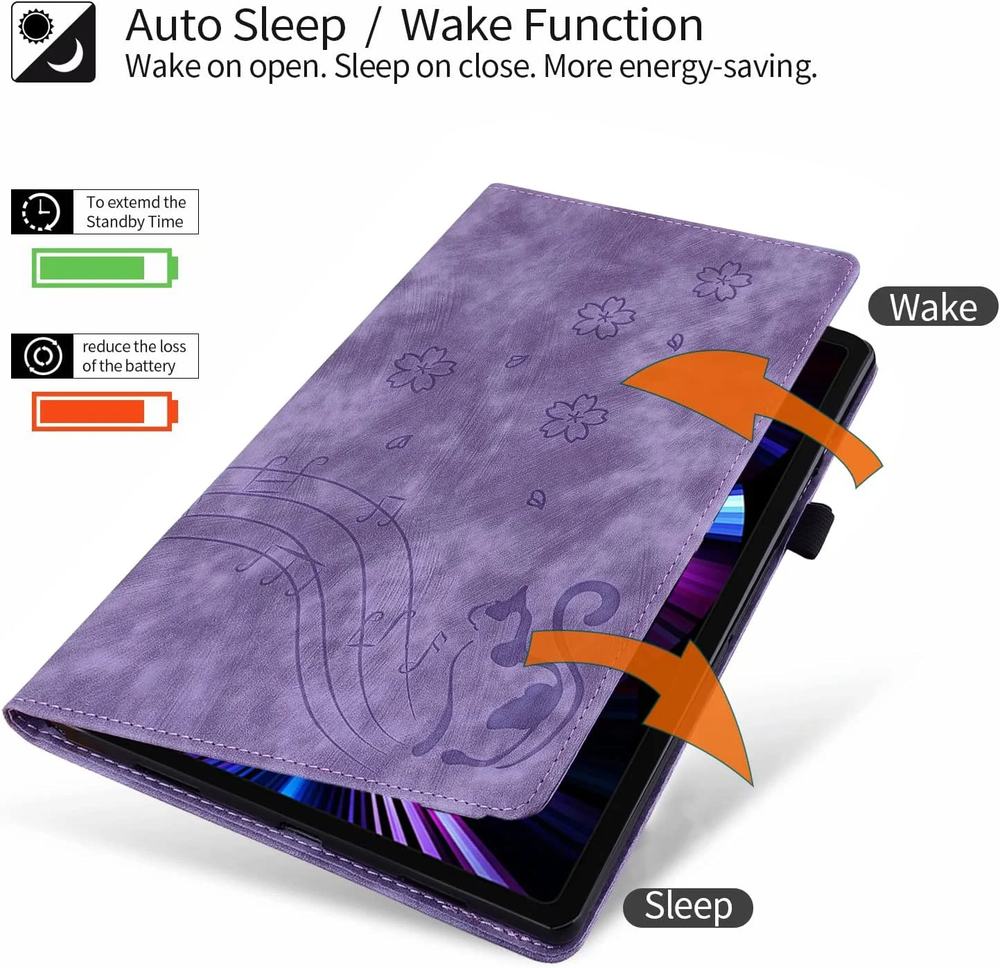 کیف تبلت TEDTIKJT سازگار با تبلت لنوو Legion Y900/Tab Extreme 14.5 اینچی، کاور محافظ چرمی PU با جای کارت، کیف استند دار، طرح گربه و شکوفه گیلاس