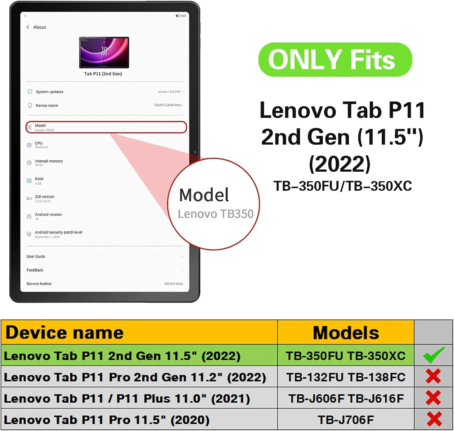 کاور تبلت کودکانه GOZOPO برای تبلت لنوو تب P11 (نسل دوم) 11.5 اینچی TB-350FU/TB-350XC، کاور محافظ ضد ضربه با دسته - سرخابی