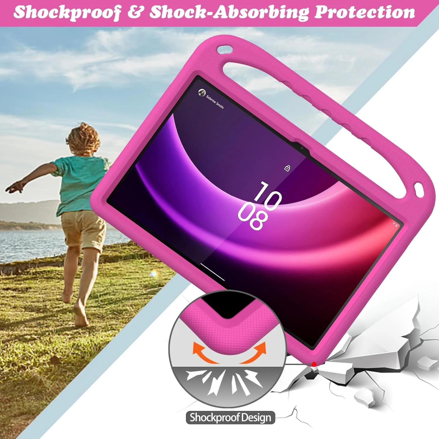 کاور تبلت کودکانه GOZOPO برای تبلت لنوو تب P11 (نسل دوم) 11.5 اینچی TB-350FU/TB-350XC، کاور محافظ ضد ضربه با دسته - سرخابی