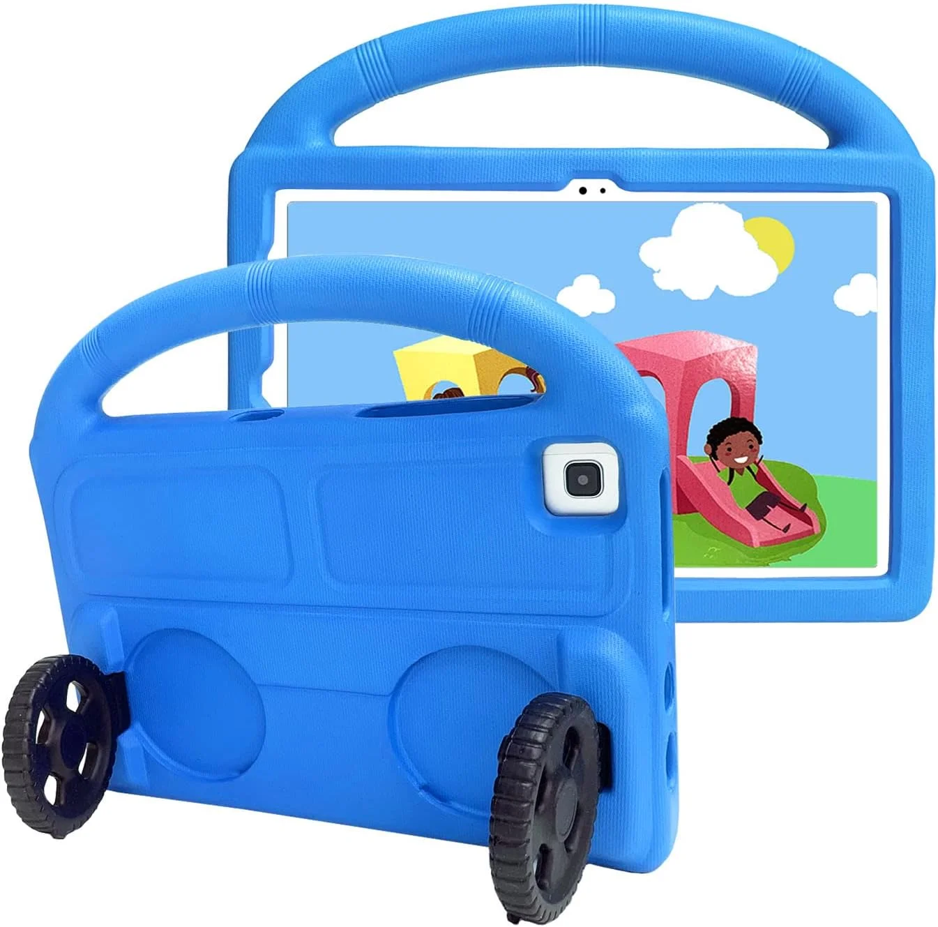 کیف تبلت کودکانه nincyee برای Lenovo Tab M10 نسل دوم 10.1 اینچی 2020، روکش مقاوم در برابر ضربه EVA با دسته، کیف پایه تاشو با طرح چرخ ماشین برای کودکان