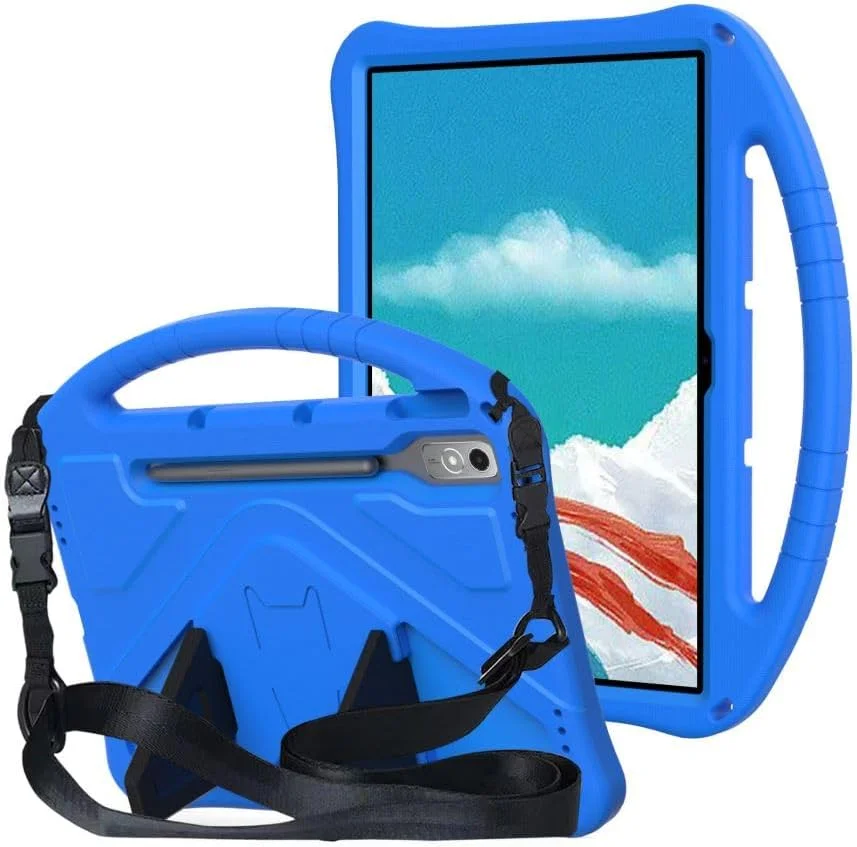 BLCshine Kids Case for Lenovo Tab P12 12.7 inch TB-370FU 2023 with Stylus Holder, Durable Shockproof EVA Protective Case Built-in Handle with Folding Kickstand & Shoulder Strap - Blue
