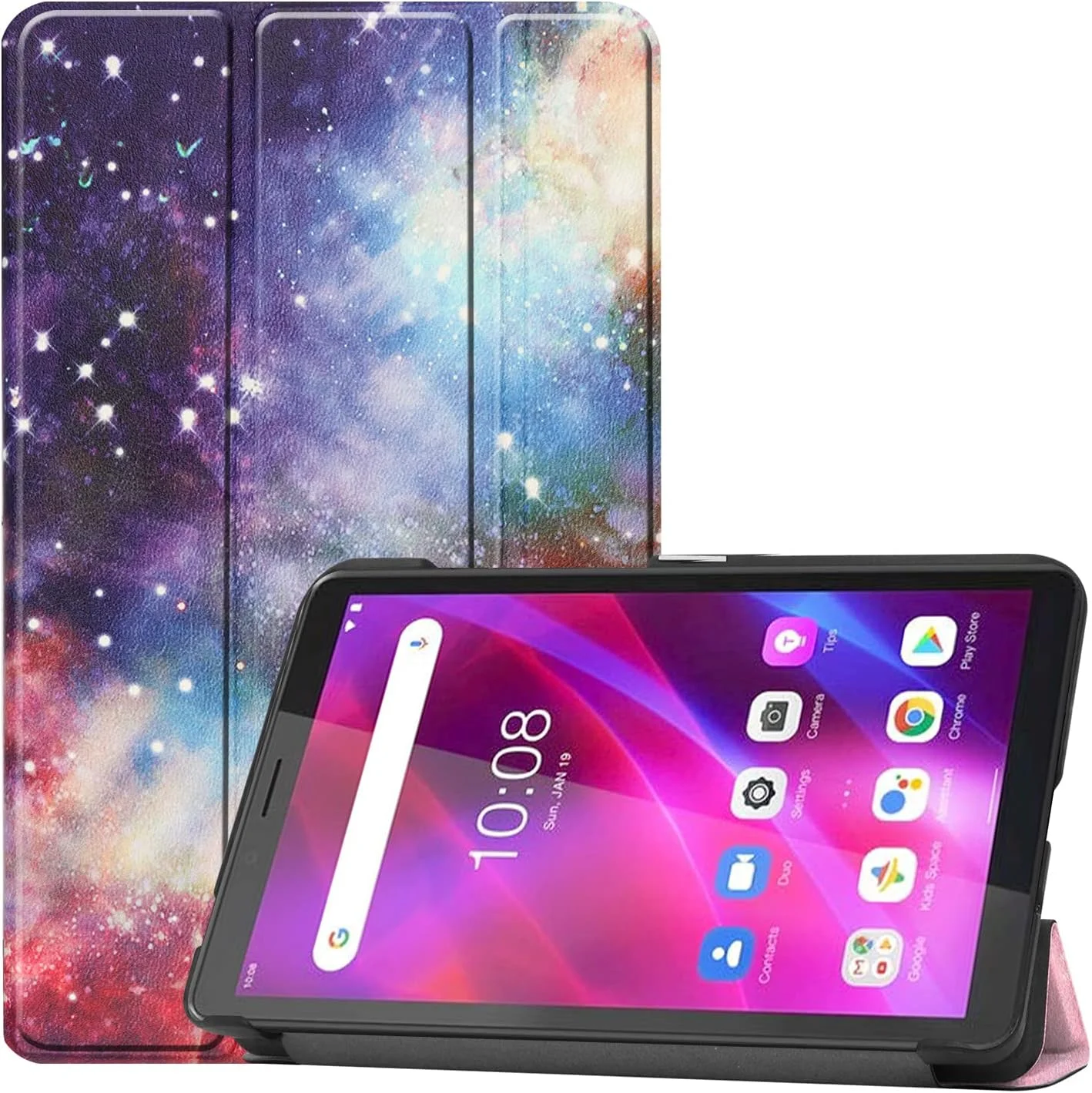 کیف تبلت RanTuo برای Lenovo Tab M7 (نسل سوم)، چرم PU، سبک و نازک، ضد آب، ضد گرد و غبار، قاب محافظ ضد افتادن برای Lenovo Tab M7 (نسل سوم). (کهکشان)