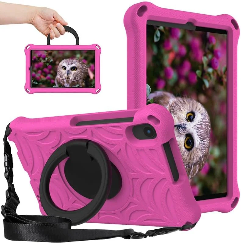 کیف محافظ تبلت کودکانه نیکاکیو طرح تار عنکبوت، فوم EVA، دارای استند حلقه ای و بند شانه ای، مناسب برای تبلت لنوو تب M8 نسل 3 و 2 سایز 8 اینچ مدل TB-8505/TB-8705/TB-8506، رنگ رز