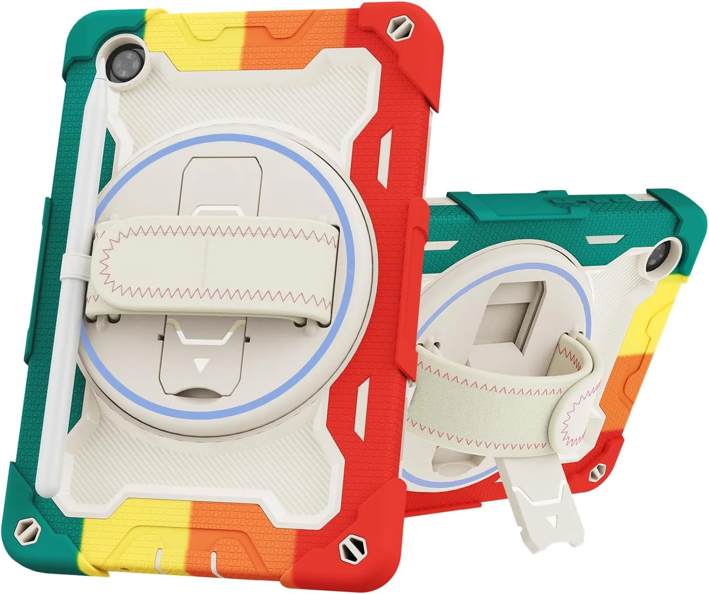 کیف تبلت nincyee برای Lenovo Tab M8/M8 نسل سوم 8 اینچی، کیف سیلیکونی رنگین کمانی مقاوم در برابر ضربه برای کودکان با نگهدارنده مداد، بند شانه، پایه تاشو چرخان، بند دستی کیف تبلت nincyee برای Lenovo Tab M8/M8 نسل سوم 8 اینچی، کیف سیلیکونی رنگین کمانی مقاوم در برابر ضربه برای کودکان با نگهدارنده مداد، بند شانه، پایه تاشو چرخان، بند دستی