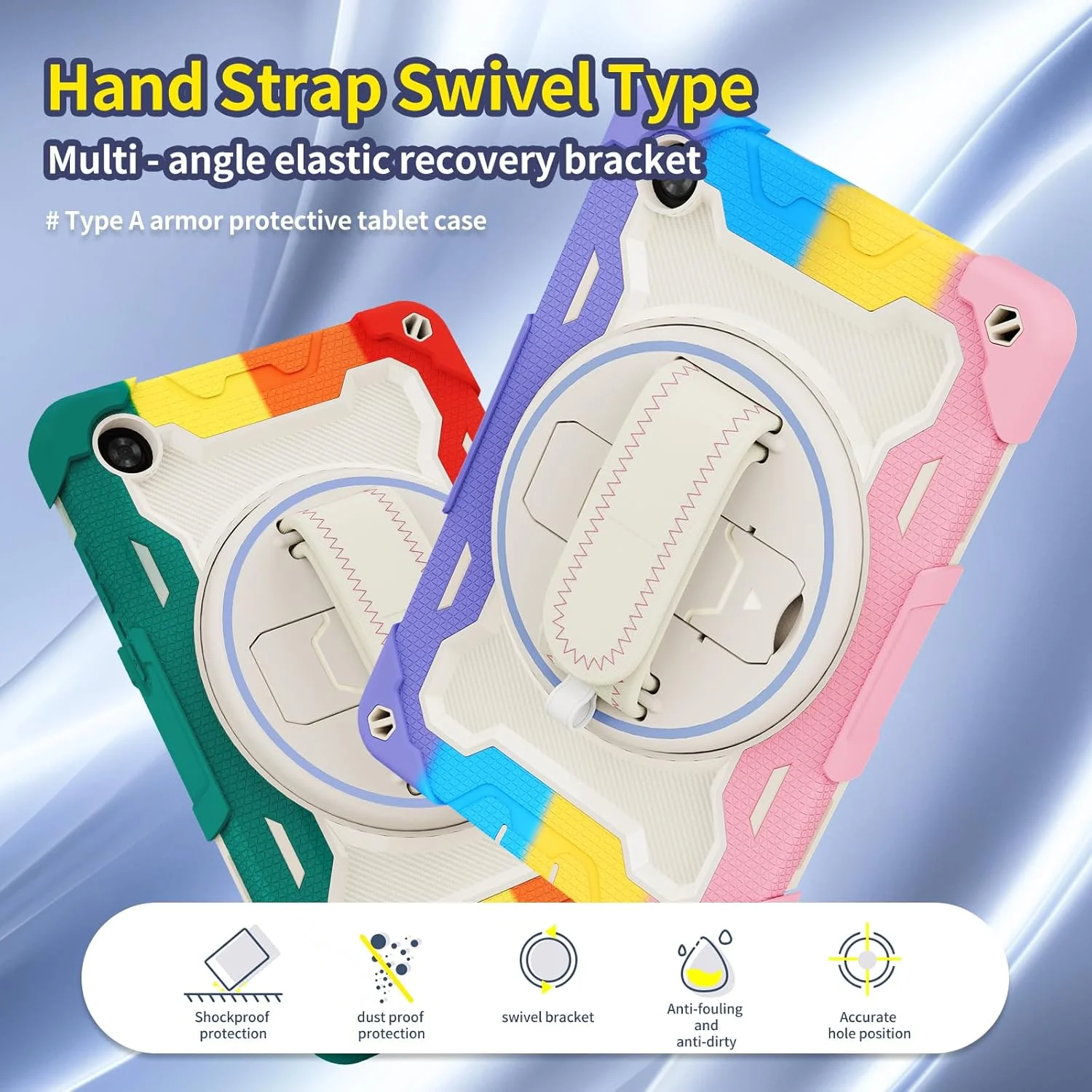 کیف تبلت nincyee برای Lenovo Tab M8/M8 نسل سوم 8 اینچی، کیف سیلیکونی رنگین کمانی مقاوم در برابر ضربه برای کودکان با نگهدارنده مداد، بند شانه، پایه تاشو چرخان، بند دستی