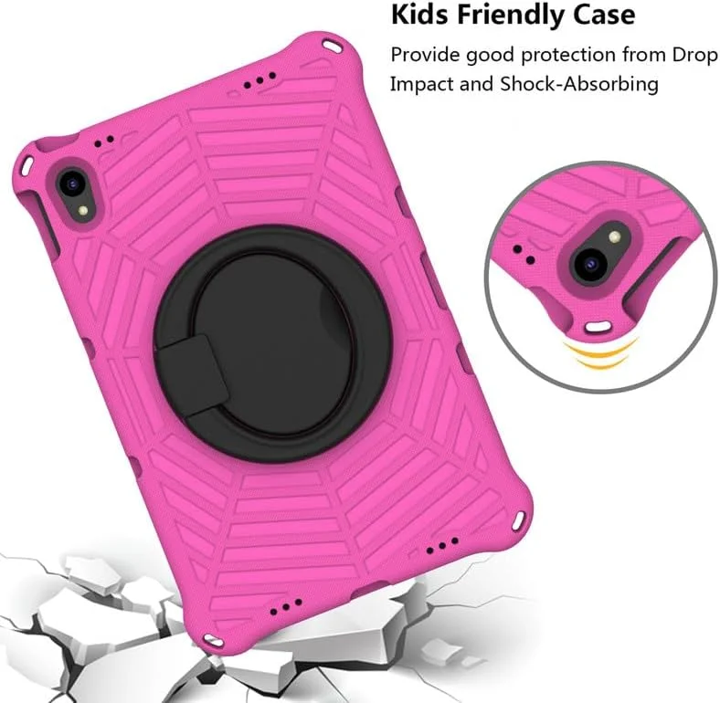 کیف تبلت کودکانه نیکاکیو مناسب برای لنوو تب P11/ P11 پلاس 11 اینچی، فوم EVA با طرح تار عنکبوت، دارای پایه حلقه ای و بند شانه ای، مناسب برای تبلت لنوو تب P11 TB-J606F TB-J616F، رز