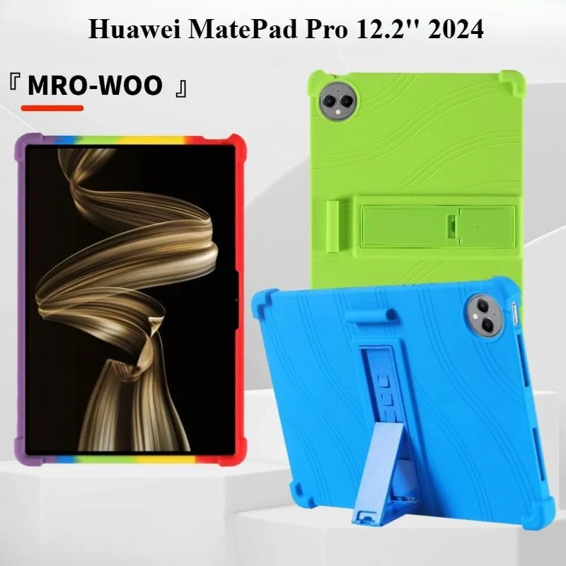 کاور سیلیکونی نرم Gruattreay سازگار با هوآوی MatePad Pro 12.2'' 2024 (MRO-W00)، کاور ایمنی کودکانه با پایه و 4 ایربگ ضد ضربه برای MatePad Pro 12.2 (مشکی)