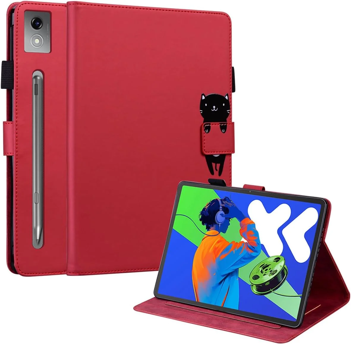 کاور تبلت کارتونی Gruattreay سازگار با Lenovo Idea Tab Pro 12.7 اینچ، با استند قابل تنظیم و ایربگ چهار گوشه، روکش چرمی TPU + PU ضد ضربه (قرمز)