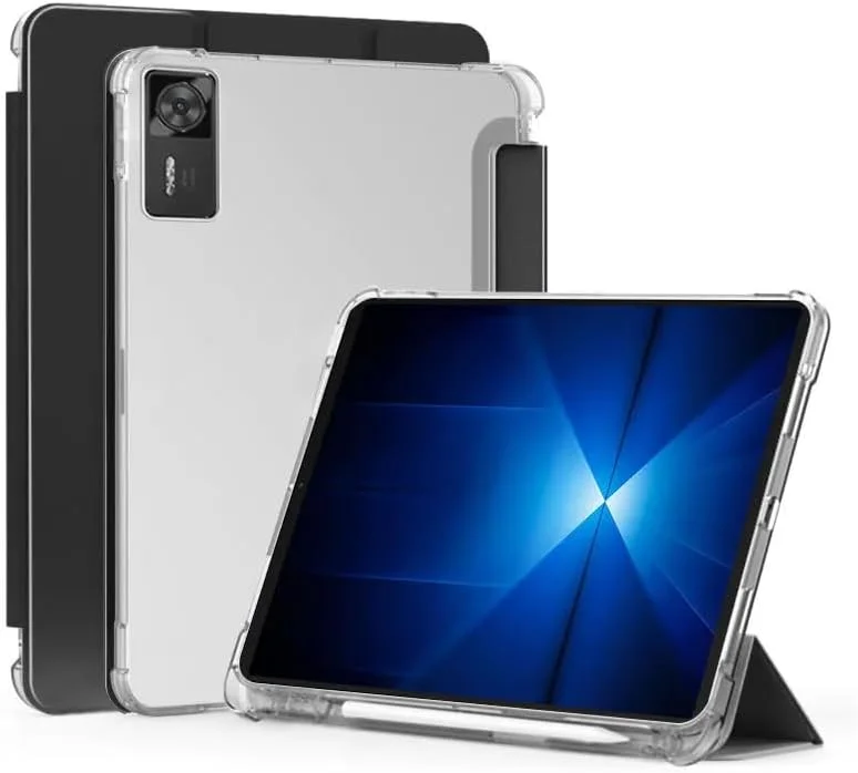 کاور تبلت Gruattreay برای لنوو Legion Y700 Gen 4 (2025) 8.8 اینچ TB322FC، کاور سیلیکونی سه تایی با قابلیت بیدار شدن/خواب خودکار، کاور پشتی شفاف مات با جای مداد (مشکی)