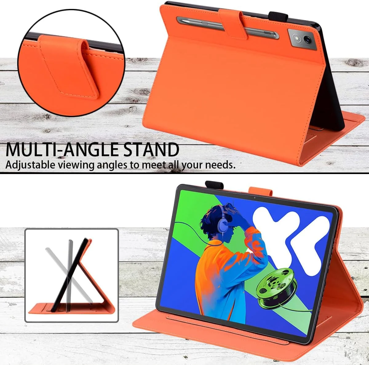 کاور تبلت کارتونی Gruattreay سازگار با Lenovo Idea Tab Pro 12.7 اینچ، با استند قابل تنظیم و ایربگ چهار گوشه، روکش چرمی TPU + PU ضد ضربه (قرمز)