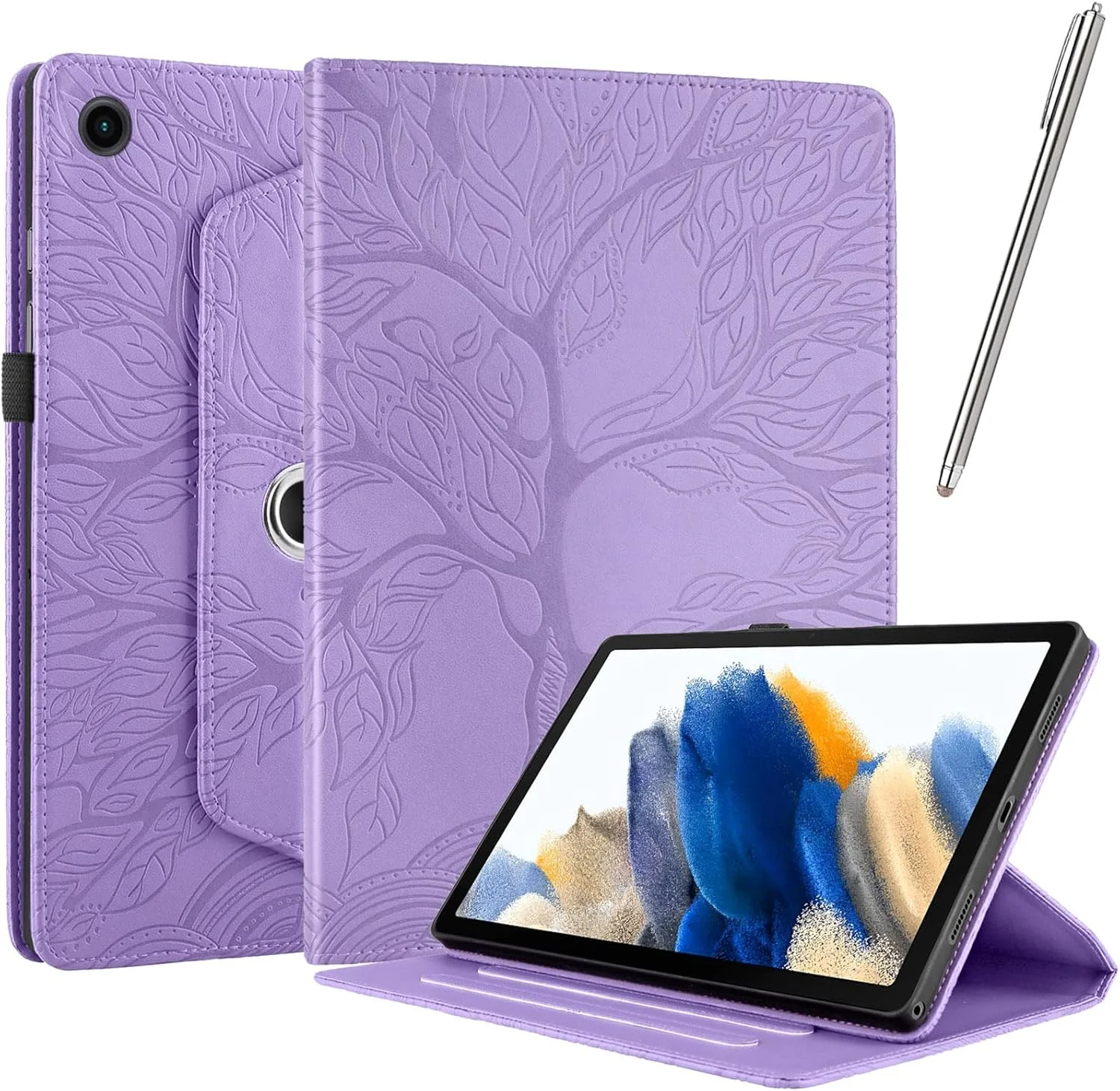 کیف چرخشی Netany برای تبلت Lenovo M10 Plus نسل 3rd 10.6 اینچ 2022 (Tb-125F/Tb-128F) به همراه قلم استایلوس، کاور محافظ چرمی PU با قابلیت چرخش 360 درجه [عملکرد خواب/بیدار] - بنفش