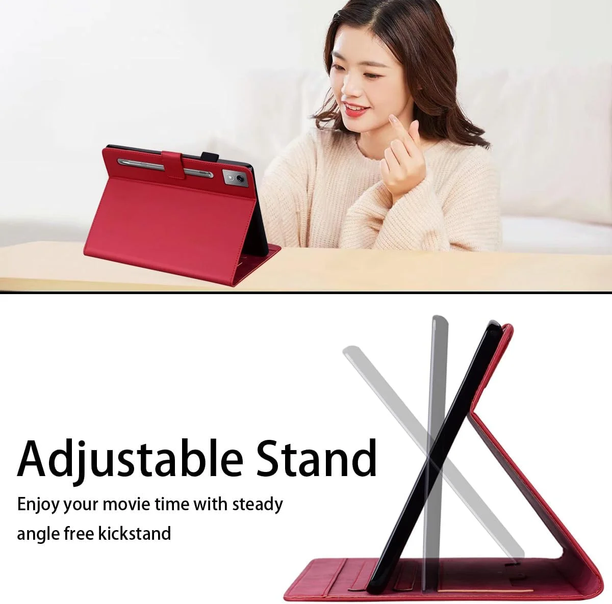 کاور تبلت کارتونی Gruattreay سازگار با Lenovo Idea Tab Pro 12.7 اینچ، با استند قابل تنظیم و ایربگ چهار گوشه، روکش چرمی TPU + PU ضد ضربه (قرمز)