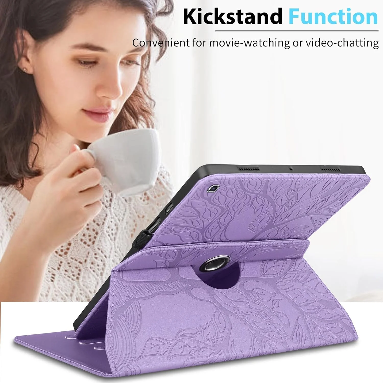 کیف چرخشی Netany برای تبلت Lenovo M10 Plus نسل 3rd 10.6 اینچ 2022 (Tb-125F/Tb-128F) به همراه قلم استایلوس، کاور محافظ چرمی PU با قابلیت چرخش 360 درجه [عملکرد خواب/بیدار] - بنفش