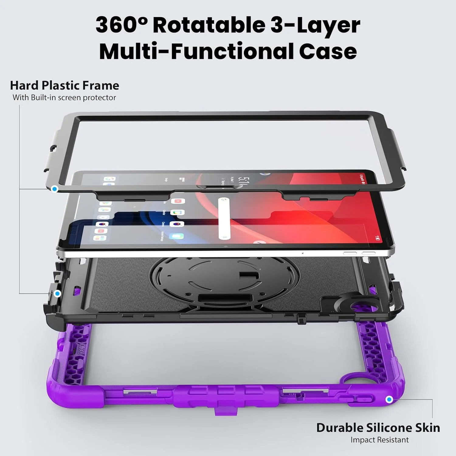 کیف محافظ تبلت مقاوم Nincyee برای Lenovo Tab M11 11 اینچ / K11 11 اینچ 2024، کاور سیلیکونی رنگین کمانی ضد ضربه 3 در 1 با نگهدارنده مداد، بند شانه، بند دستی، پایه تاشو