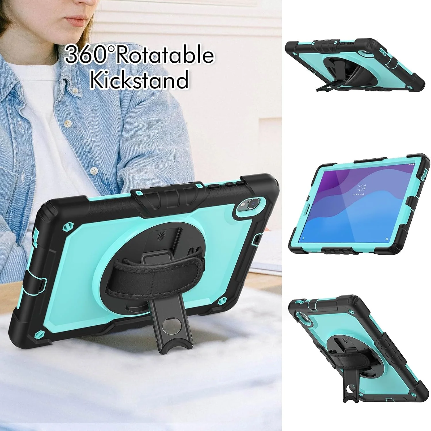 کیف محافظ تبلت مقاوم Nincyee برای Lenovo Tab M10 HD 10.1" نسل دوم، کاور سیلیکونی رنگین کمانی ضد ضربه 3 در 1 با جای مداد، بند شانه، بند دستی، پایه تاشو