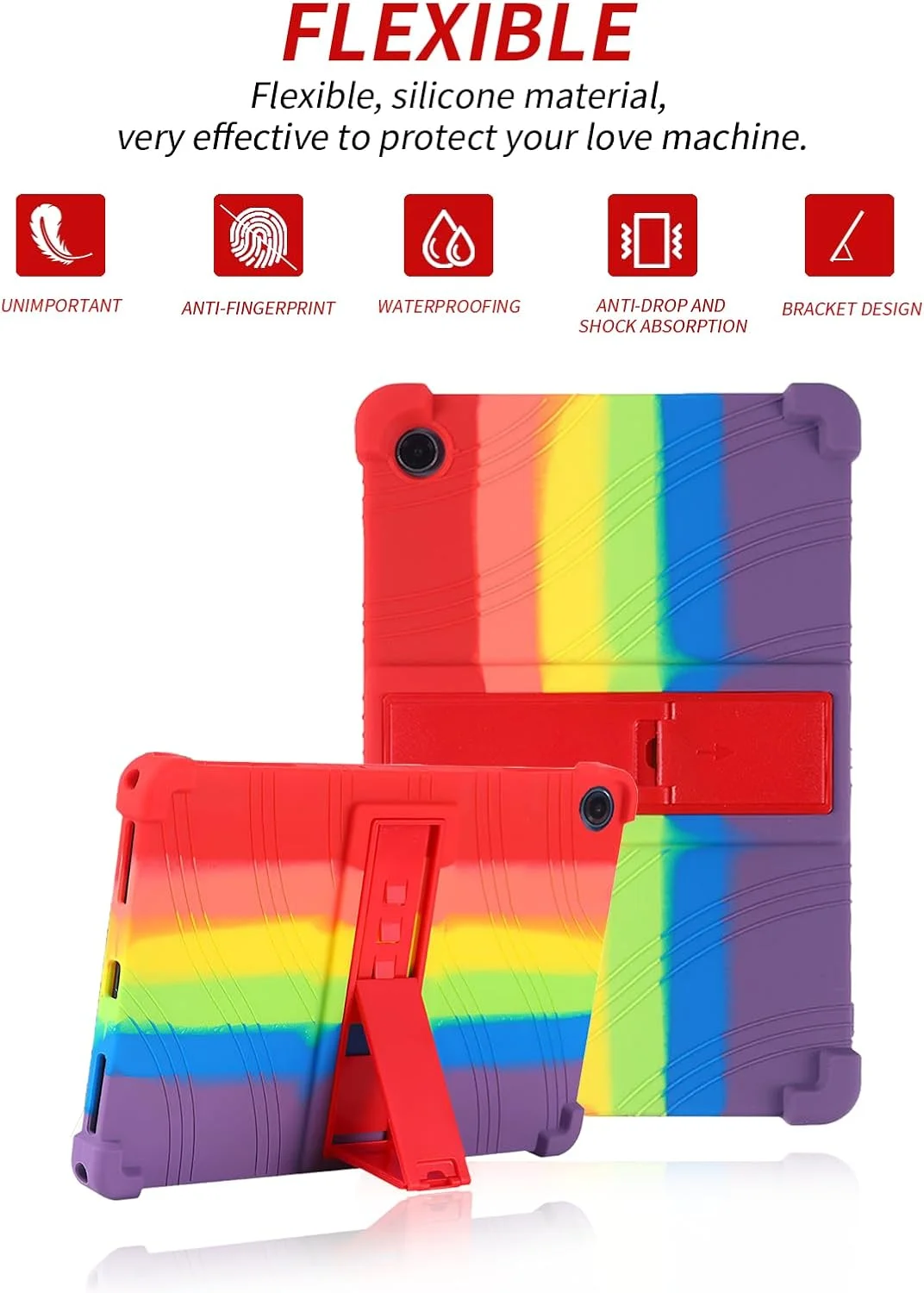 کاور محافظ تبلت لنوو تب 10.1 اینچ 2025، قاب تبلت سیلیکونی نرم و سازگار با پوست برای لنوو 10.1 اینچ با پایه قابل تنظیم (رنگین کمان)