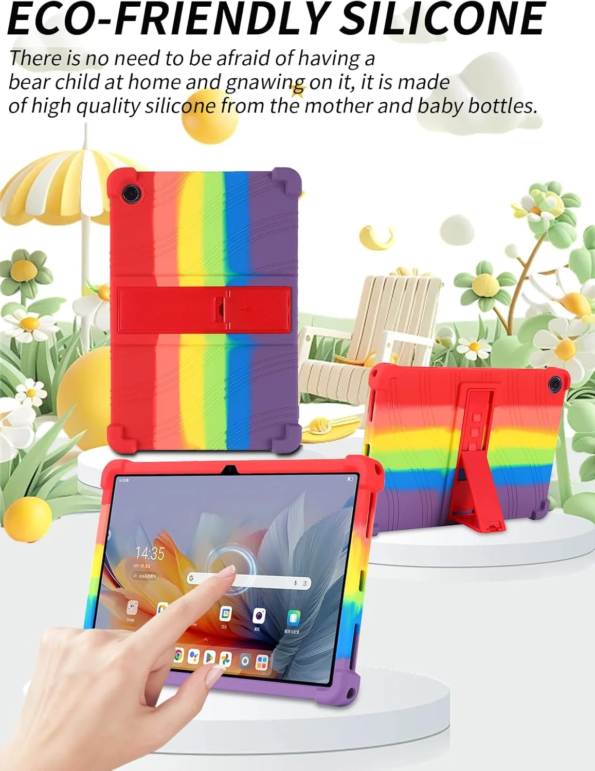 کاور محافظ تبلت لنوو تب 10.1 اینچ 2025، قاب تبلت سیلیکونی نرم و سازگار با پوست برای لنوو 10.1 اینچ با پایه قابل تنظیم (رنگین کمان)