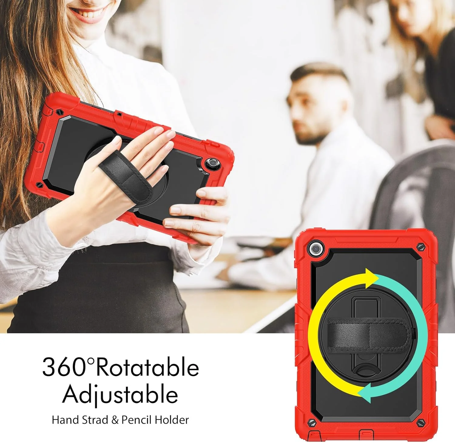 کیف محافظ تبلت مقاوم Nincyee برای لنوو تب M10 پلاس نسل 2 10.3 اینچ / K10 10.3 اینچ، کاور سیلیکونی ضد ضربه رنگین کمانی 3 در 1 با نگهدارنده مداد، بند شانه، بند دستی، پایه تاشو