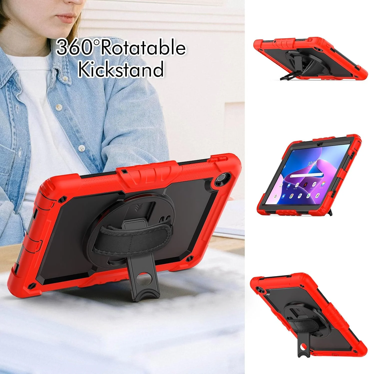 کیف محافظ تبلت مقاوم Nincyee برای لنوو تب M10 پلاس نسل 2 10.3 اینچ / K10 10.3 اینچ، کاور سیلیکونی ضد ضربه رنگین کمانی 3 در 1 با نگهدارنده مداد، بند شانه، بند دستی، پایه تاشو