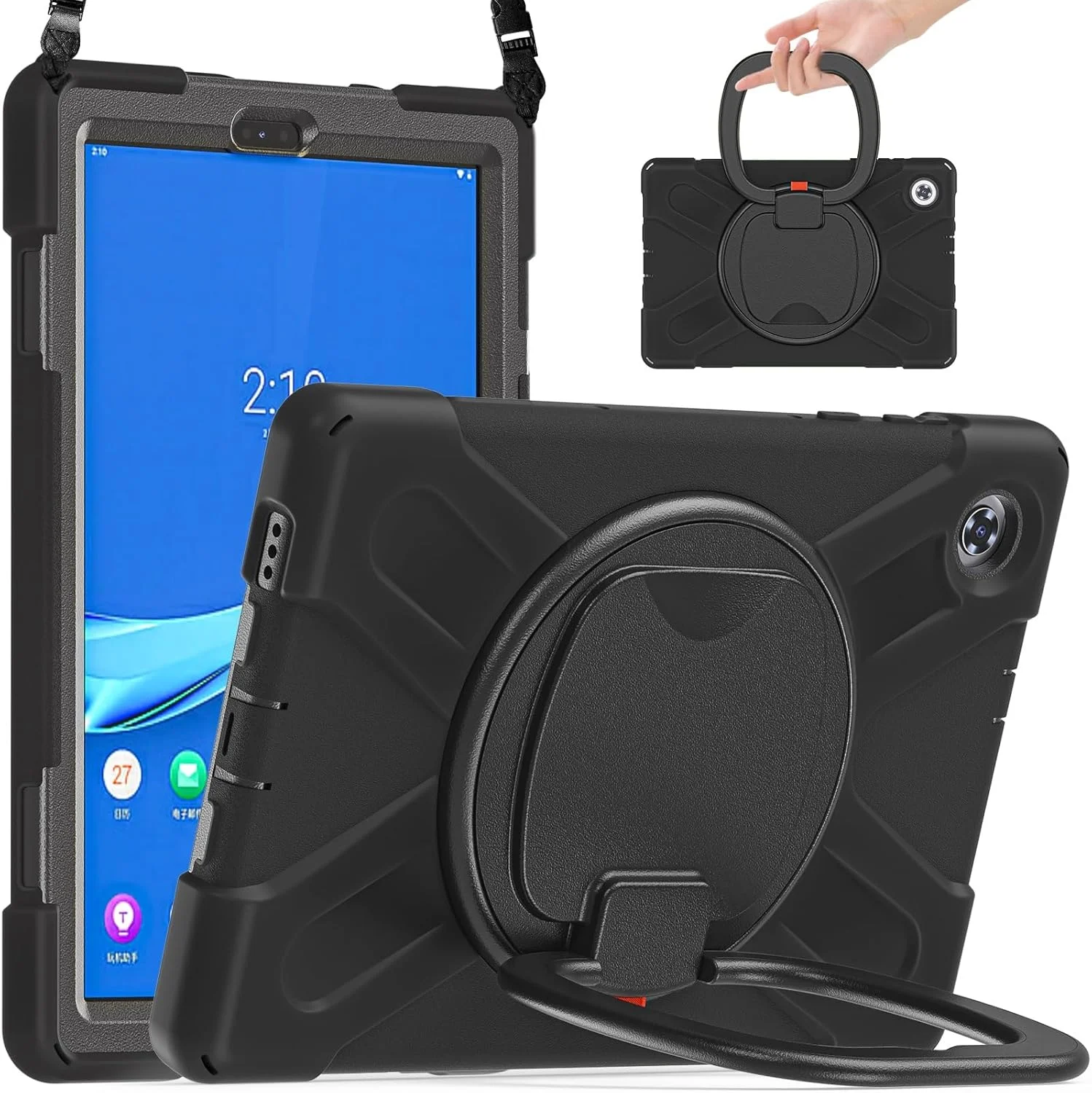 کاور تبلت سازگار با Lenovo Tab M10 HD 2020 10.1" TB-X306X، کاور ضد ضربه TPU سنگین مناسب کودکان، دارای پایه چرخشی 360 درجه چند منظوره + بند شانه ای، کاور مقاوم تبلت مناسب منزل کاور تبلت سازگار با Lenovo Tab M10 HD 2020 10.1" TB-X306X، کاور ضد ضربه TPU سنگین مناسب کودکان، دارای پایه چرخشی 360 درجه چند منظوره + بند شانه ای، کاور مقاوم تبلت مناسب منزل