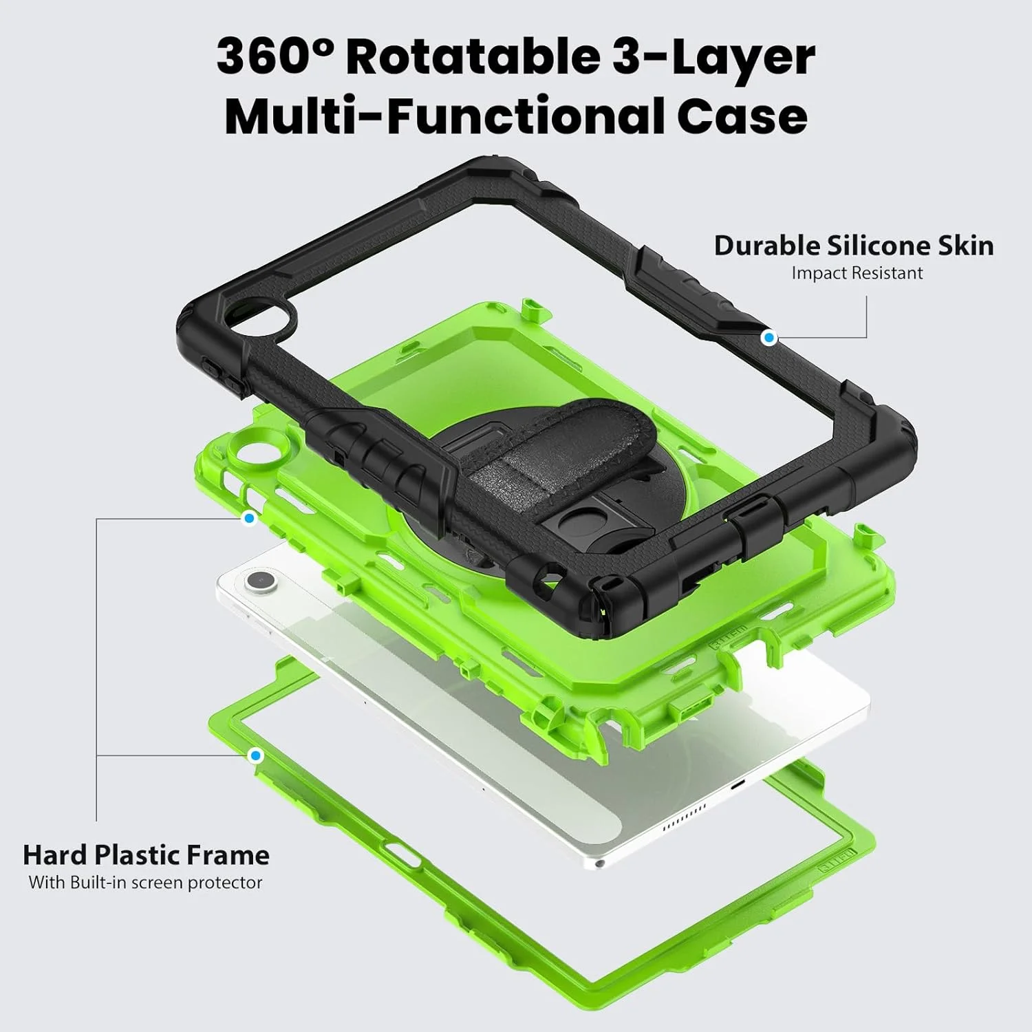کاور محافظ تبلت سنگین نینسی برای لنوو تب 10.1 اینچ 2025 TB-311XU، کاور سیلیکونی ضد ضربه رنگین کمانی 3 در 1 با نگهدارنده مداد، بند شانه، بند دستی، پایه تاشو