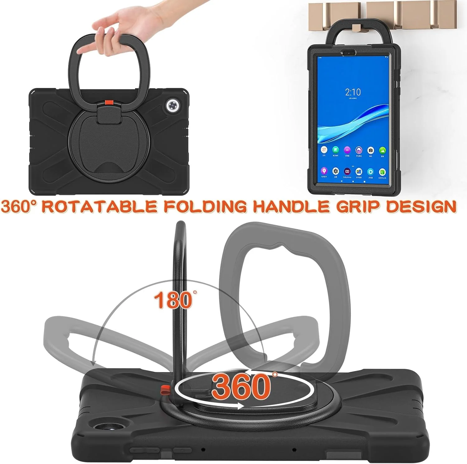 کاور تبلت سازگار با Lenovo Tab M10 HD 2020 10.1" TB-X306X، کاور ضد ضربه TPU سنگین مناسب کودکان، دارای پایه چرخشی 360 درجه چند منظوره + بند شانه ای، کاور مقاوم تبلت مناسب منزل