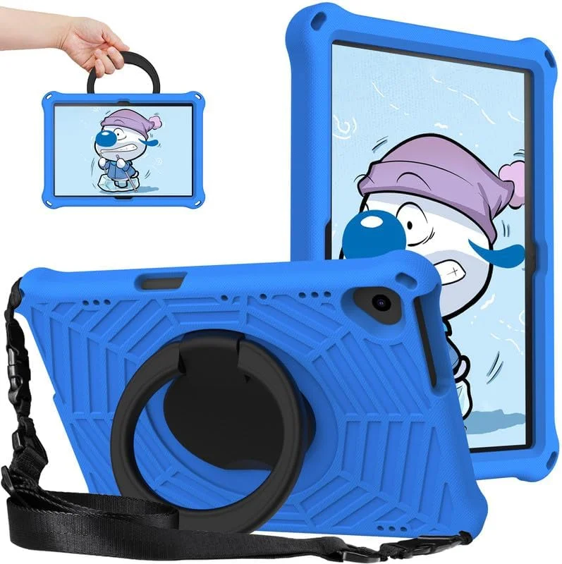 کیف تبلت کودکانه نیکاکیو مناسب برای لنوو اسمارت تب P10 سایز 10.1 اینچ، فوم EVA با طرح تار عنکبوت، به همراه استند حلقه ای و بند شانه ای، مناسب برای تبلت لنوو تب P10 مدل TB-X705F، آبی
