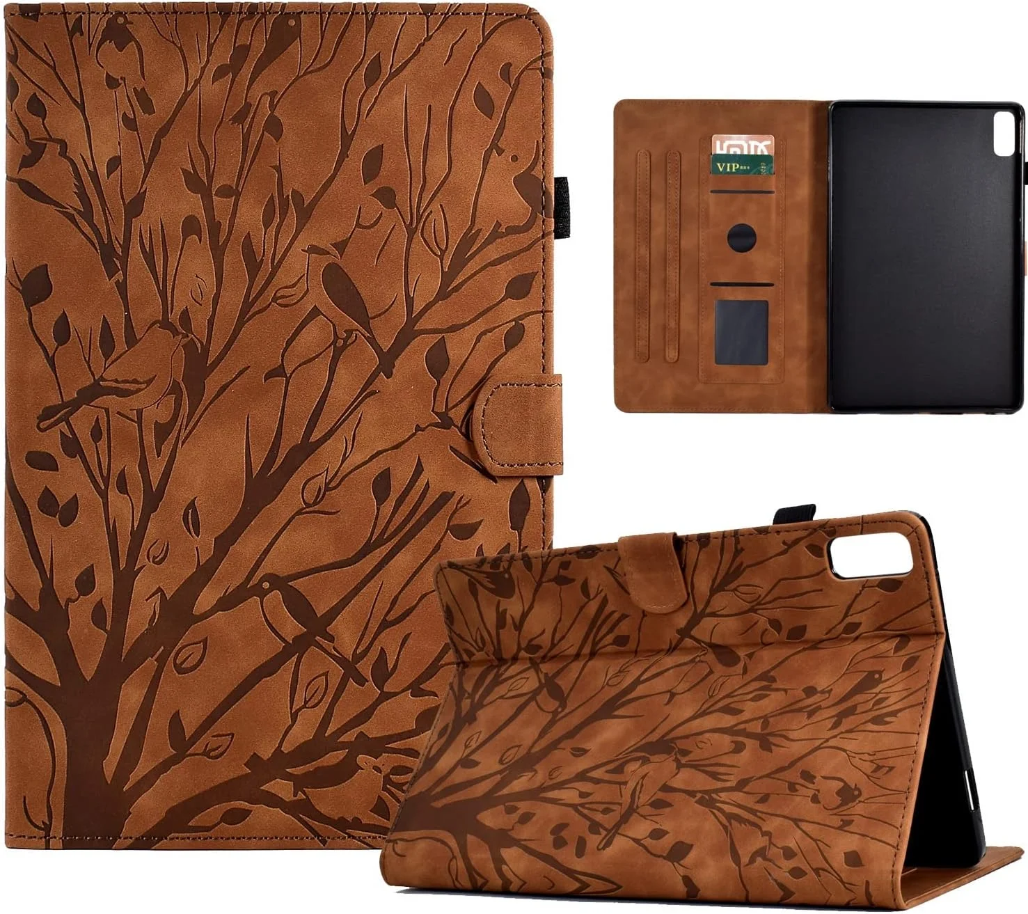 کیف تبلت طرح قدیمی سازگار با تبلت لنوو تب P11 (نسل دوم) 11.5 اینچی/پد پلاس 2023، چرم PU با کیفیت عالی، قابلیت تنظیم زاویه دید چندگانه با 2 جای کارت اعتباری/حالت خواب و بیدار شدن خودکار (رنگ: قهوه ای)