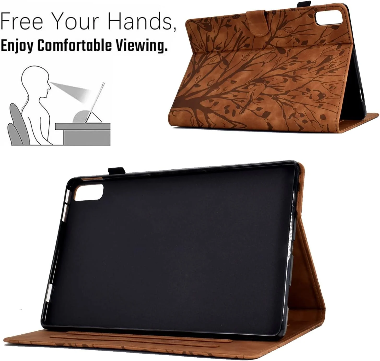 کیف تبلت طرح قدیمی سازگار با تبلت لنوو تب P11 (نسل دوم) 11.5 اینچی/پد پلاس 2023، چرم PU با کیفیت عالی، قابلیت تنظیم زاویه دید چندگانه با 2 جای کارت اعتباری/حالت خواب و بیدار شدن خودکار (رنگ: قهوه ای)