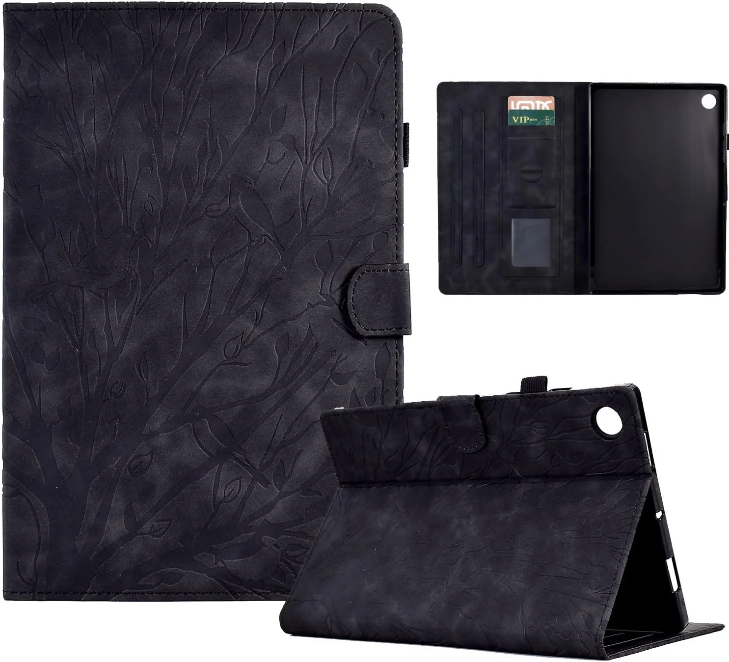 کیف تبلت طرح قدیمی سازگار با Lenovo Tab M10 FHD M10 Plus X606F 10.3 اینچی، چرم PU ممتاز، مشاهده چند زاویه ای با 2 جای کارت اعتباری / بیدار شدن خودکار (رنگ: مشکی)